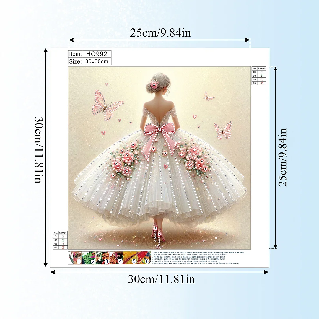 Diamond Painting - Partial Special Shaped Drill - Pink Butterfly Gown(Canvas|30x30cm)