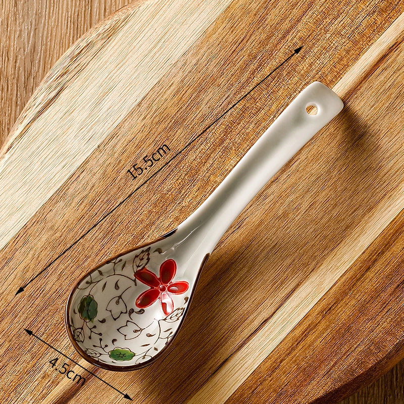 Japanese-style Small Spoon Ceramic Spoon Household Blue And White Porcelain Soup Spoon Creative Cute Pattern Spoon