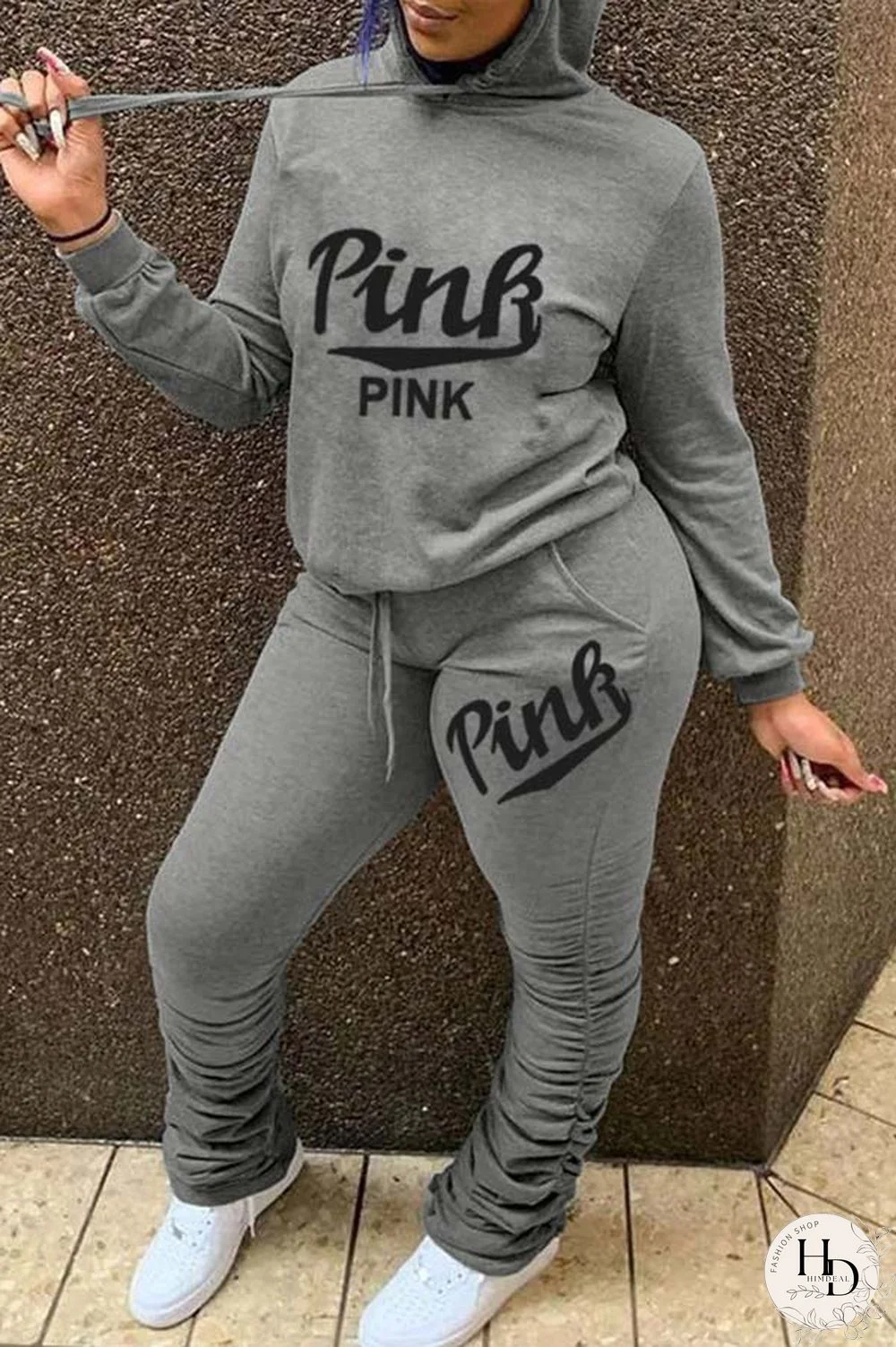 Casual Letter Print Hooded Two Pieces