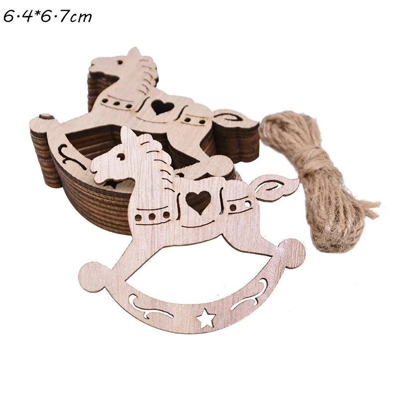 5Pcs Vintage Christmas Wooden Pendants Ornaments DIY Wood Crafts Xmas Tree Ornaments Christmas Party Decorations Kids Gift