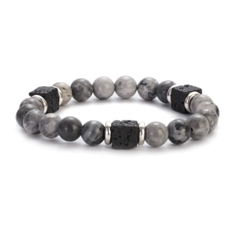 New Lava Cube Volcanic Stone Bracelet Men’s Colorful Marble Glass Beads Retro Bracelet