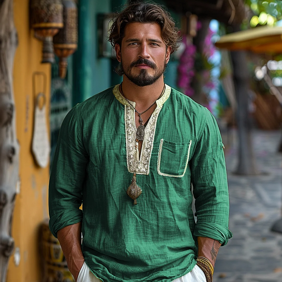 Vacation Lace Pocket Design Long Sleeve Shirt-inspireuse