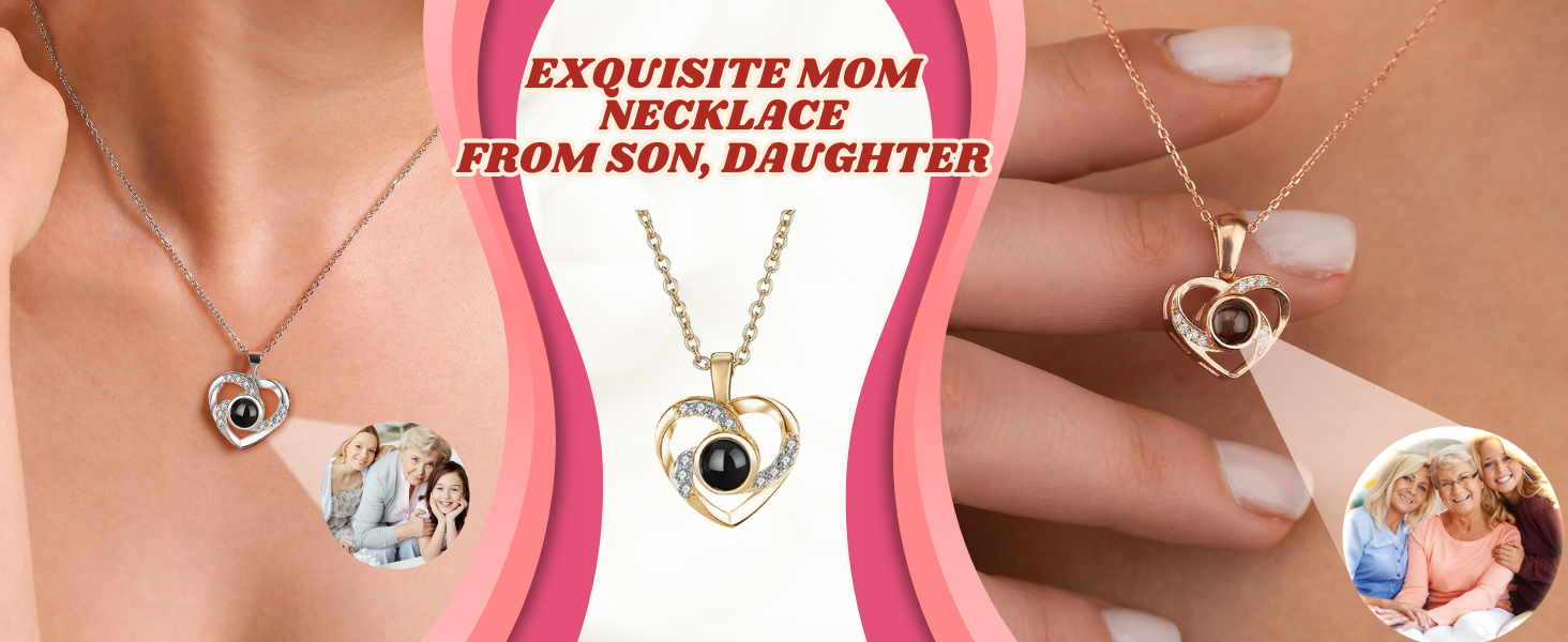 Duckbe Personalized Picture Projection Necklace Gift for Mom from Daughter and Son