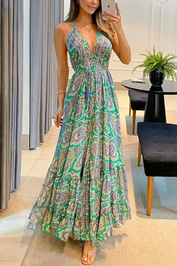 Casual Vacation Solid Backless V Neck Sling Dress Dresses