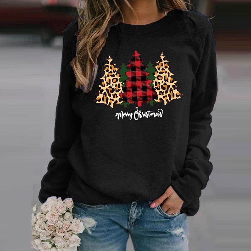 Long Sleeve Christmas Print Women's Casual Round Neck Loose Sweatshirt