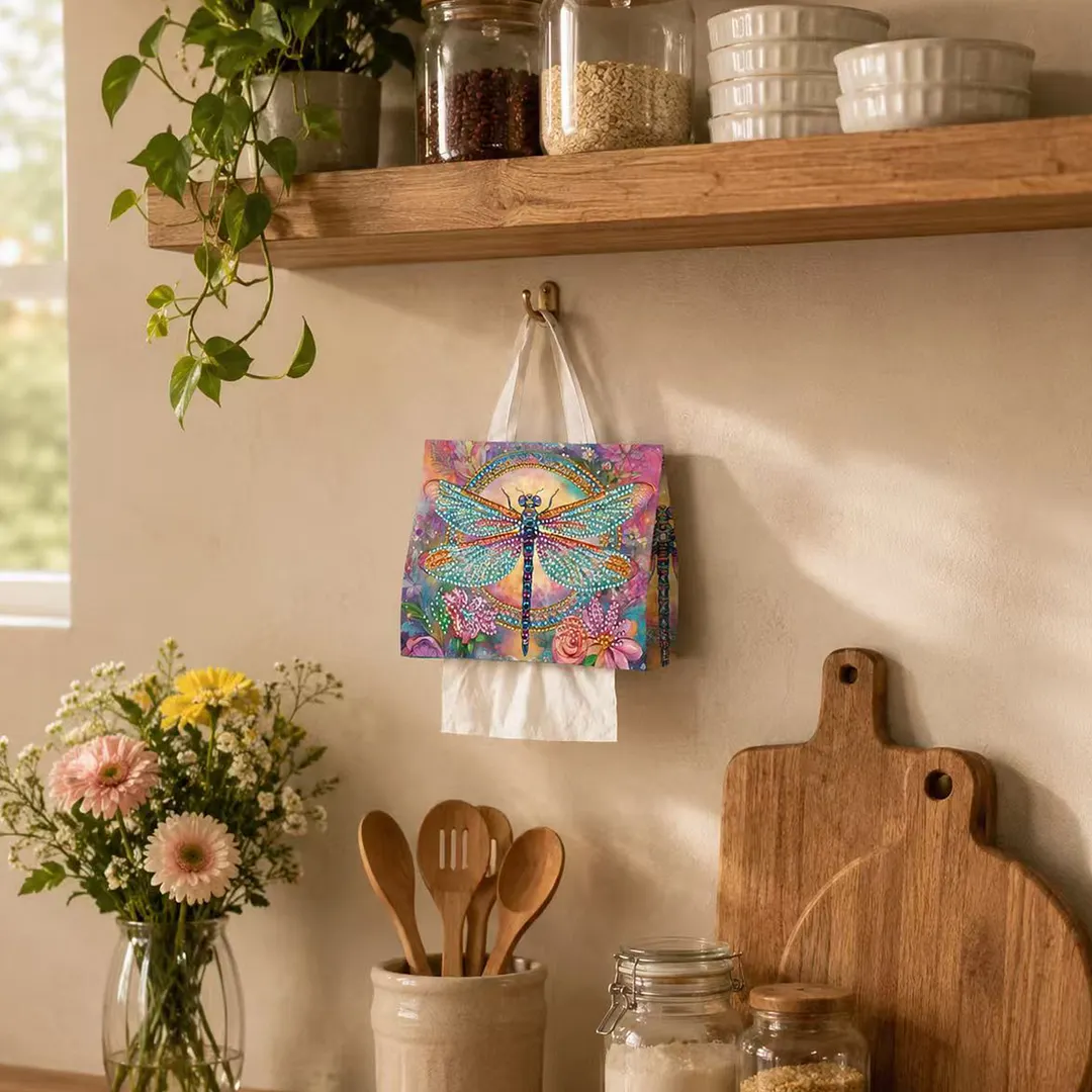 Diamond Tissue Organizer Exquisite Craftsmanship for Bathroom Bedroom Decor (Dragonfly)