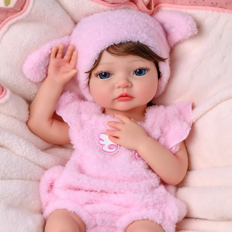 Babeside Hallie 16" Silicone Reborn Baby Girl Doll &ndash; Brown Hair & Pink Bunny Outfit Gift