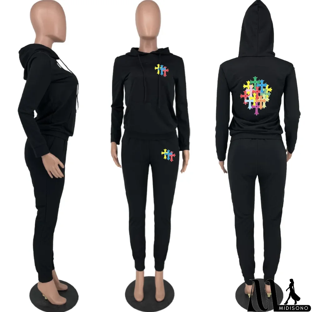 MidiSono - Plus Size Hooded Long Sleeve 2 Piece Pants Sets