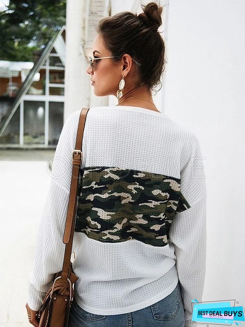 Camouflage Stitching V-Neck Knit Sweater