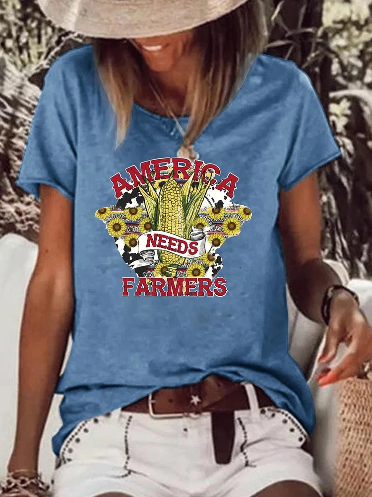 America Needs Farmers Retro Raw Hem Tee