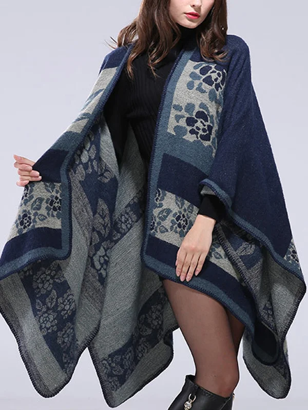 Hand-sewn faux cashmere slit cape cape