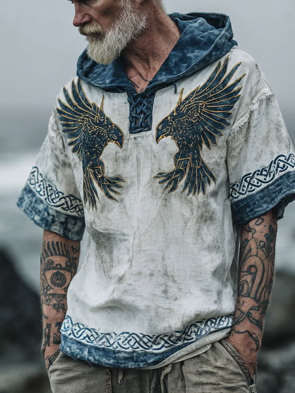 Men's Viking Inspired Golden Raven Rune Short Sleeve Hoodie / Rvogue / Rvogue