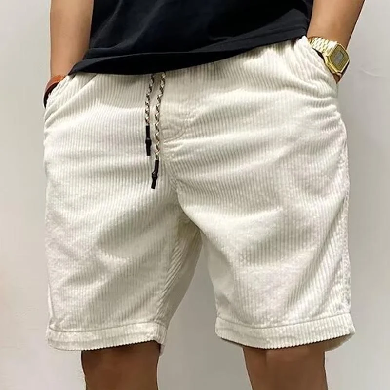 Men's Solid Color Corduroy Elastic Waist Cargo Shorts