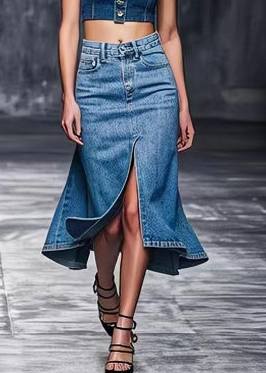 2025 Summer New High Waist Denim Skirts Retro Sexy Tight Hip Blue Basic Casual Skirt
