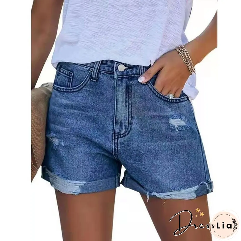 Women Summer Ripped Hole Denim Shorts Ripped Hole Casual Jeans Short Pants