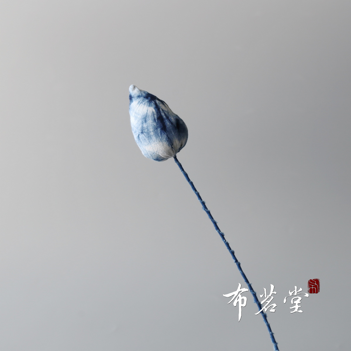 Handmade Blue Dye Cloth Art Lotus Flower and Seed Pod Arrangement Home Decor