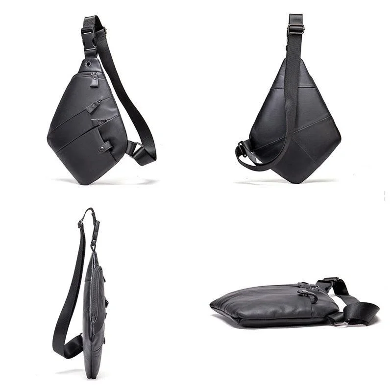 Irregular Shape Leather Zipper Daily Chest Bag Crossbody Packs