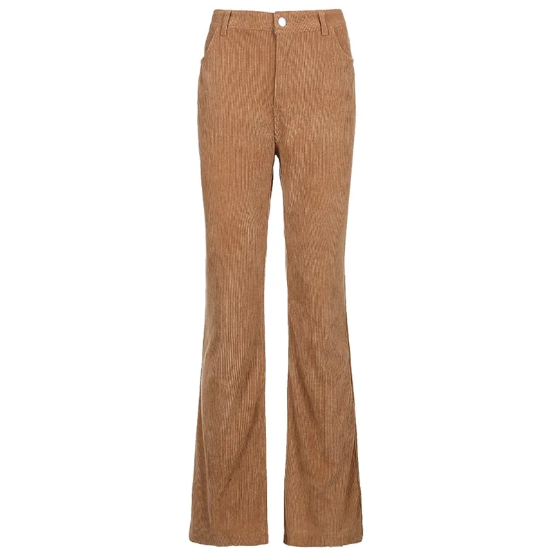 HEYounGIRL Autumn Casual Corduroy Brown Long Trousers Women Skinny Mid Waist Pants Capris Fashion Thin 90s Pocket Sweatpants