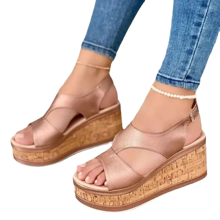 Breakj Breakj New Slope And Fish Mouth Sandals Women Thick-Sed Loose Cake Casual Sandals Roman Sandals Women Shoes