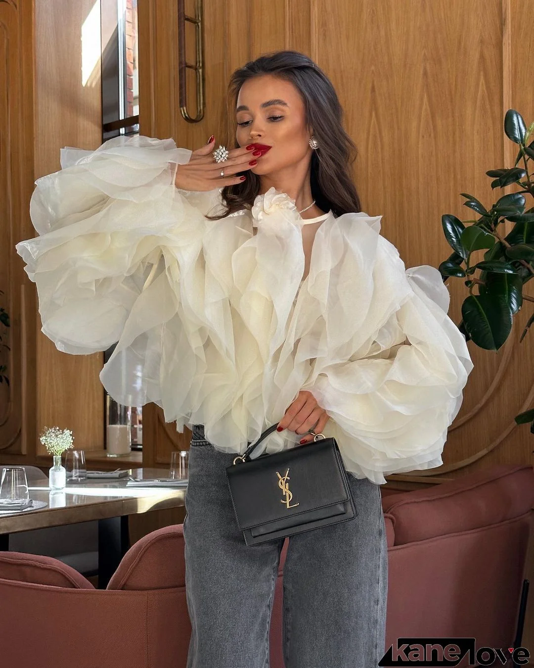 Crewneck Pullover Multi-Layer Ruffled Long-Sleeved Fashionable Women Blouse