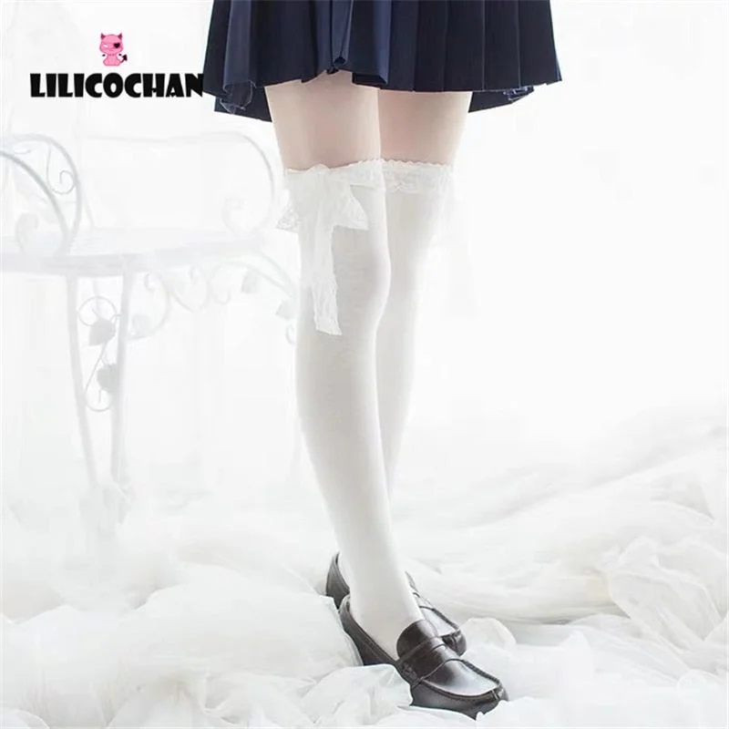 Lolita Stocking Womens Anime Cosplay Maid Girls Lace Top Thigh High Over Knee Leg Warmer Leggings Sexy Cotton Socks Kawaii Style