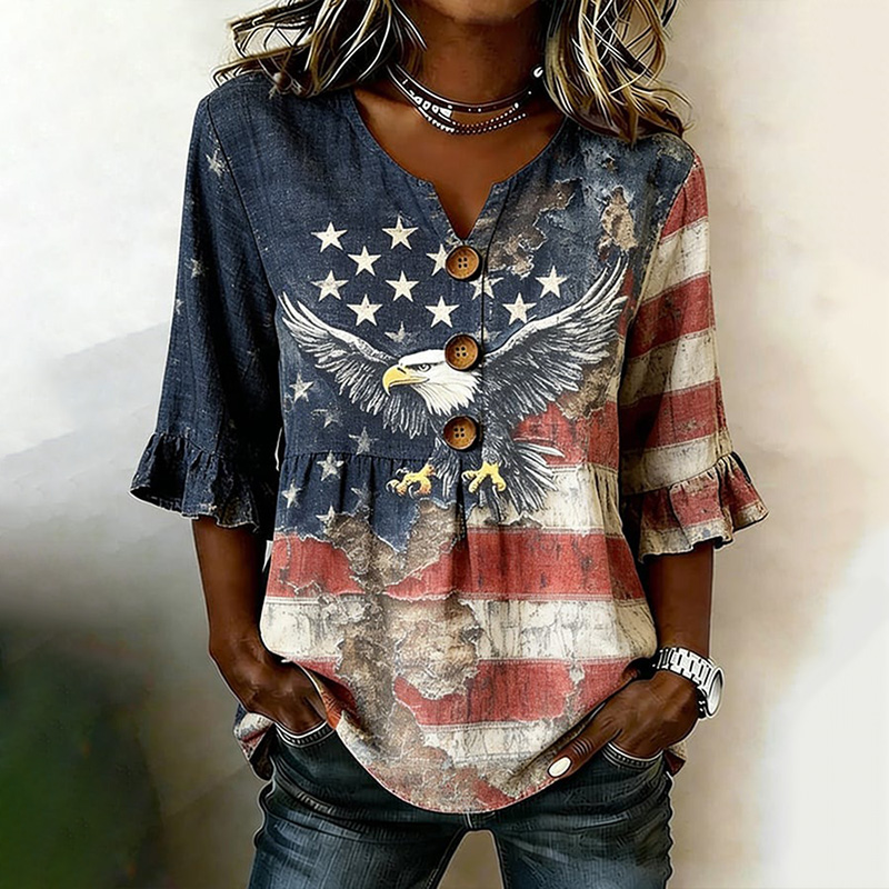  Women's Vintage Independence Day Eagle Print Casual Shirt Westsshops