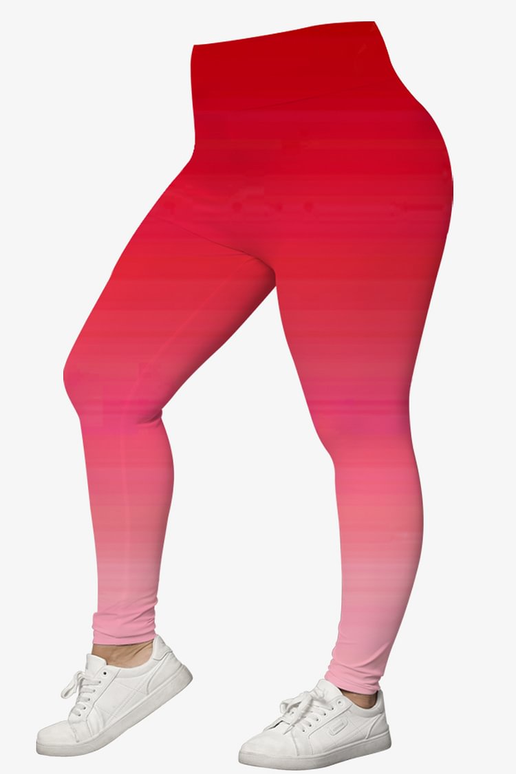 Flycurvy Plus Size Casual Red Ombre Sequin Print Legging  flycurvy [product_label]