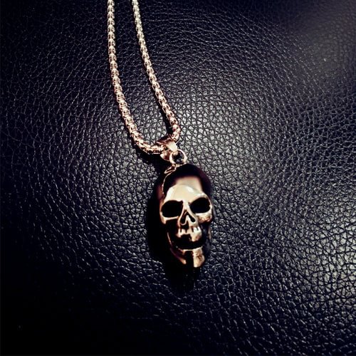 Japanese Set Up Exquisite Solid Small Skull Titanium Steel Couple Necklace-dark style-men's clothing-halloween