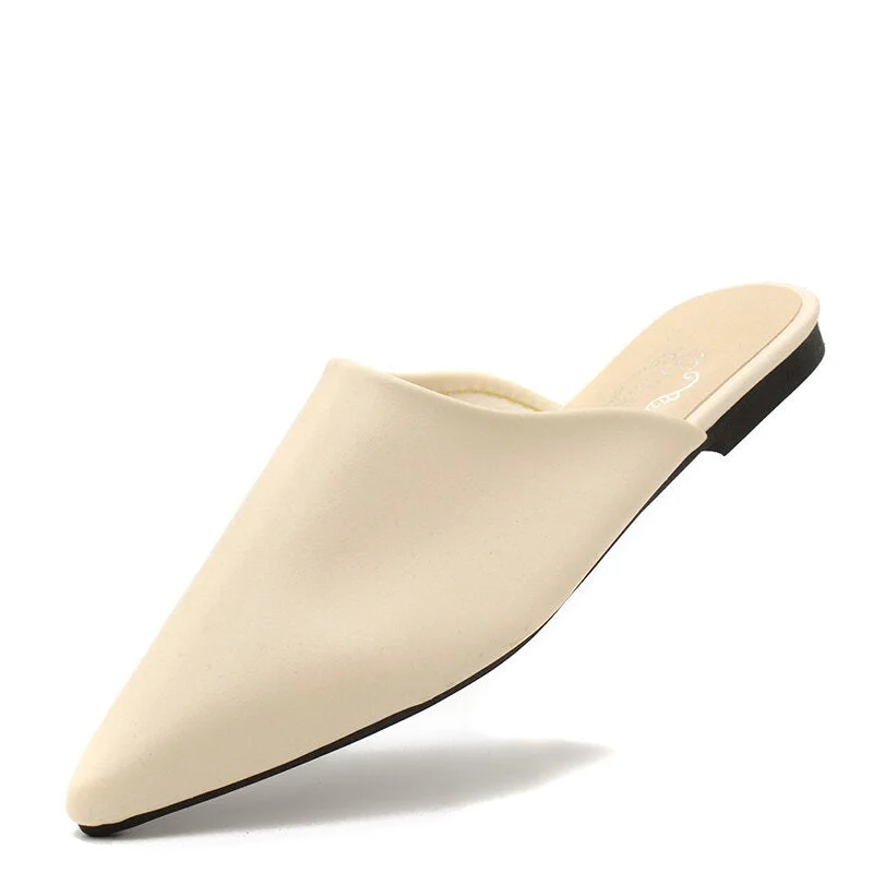 Flat Shoes 2020 Fashion Mules For Women PU Leather Pointed Toe Slip On Flip Flops Women Slipper Summer Sandals Women's Shoes