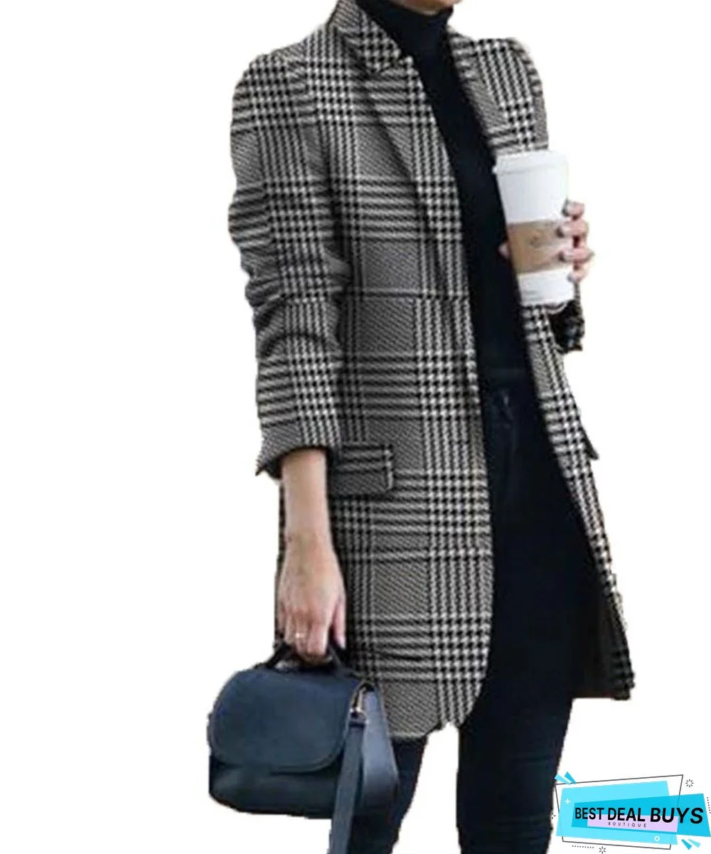New Autumn and Winter Fashion Print Collar Woolen Coat Women
