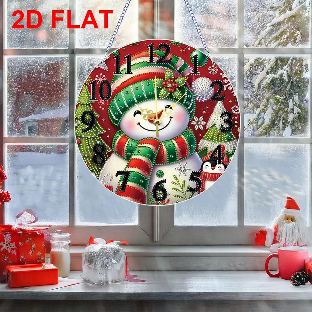 2D Flat DIY Xmas Diamond Painting Ornament with Clock Function Creative Craft