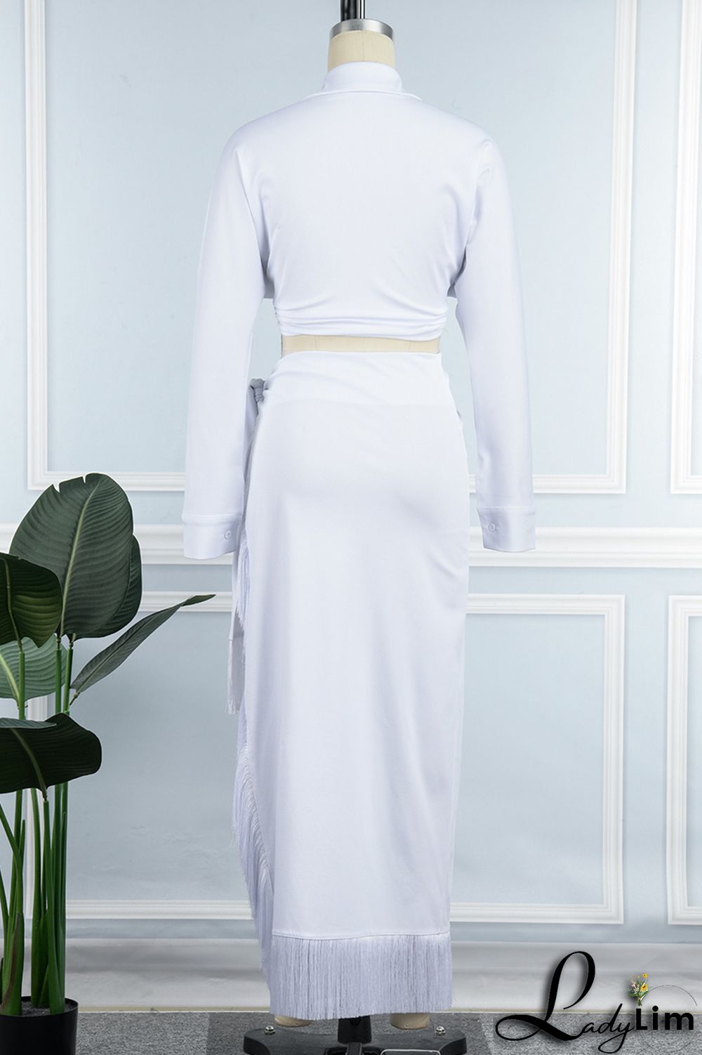 Blue Casual Solid Frenulum Slit Turndown Collar Long Sleeve Two Pieces