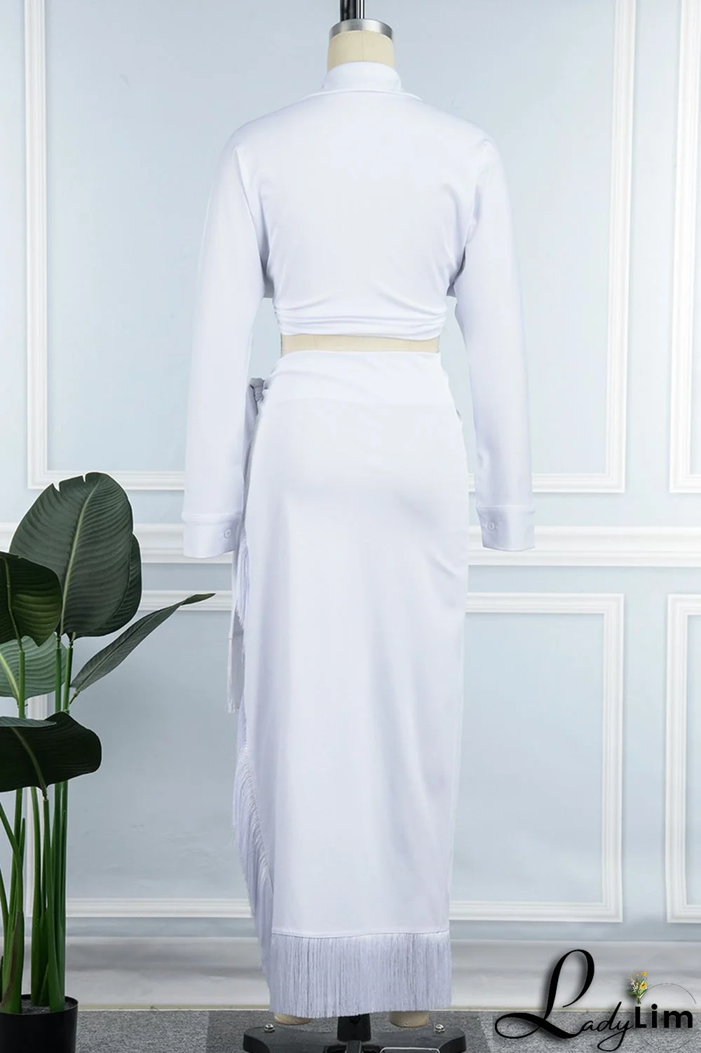 Blue Casual Solid Frenulum Slit Turndown Collar Long Sleeve Two Pieces