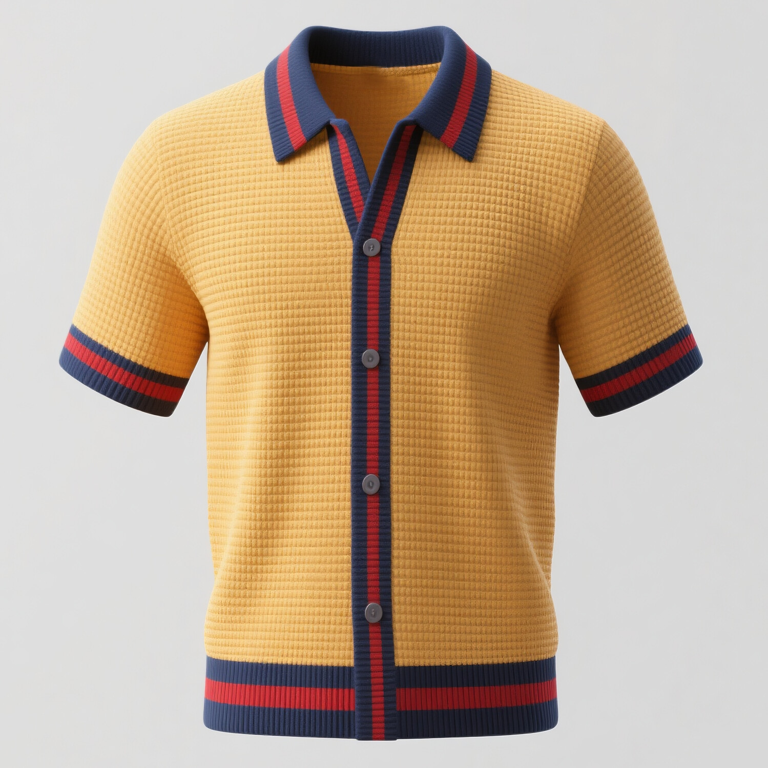 Men's Colorblock Stripe Waffle Button Short Sleeve Shirt