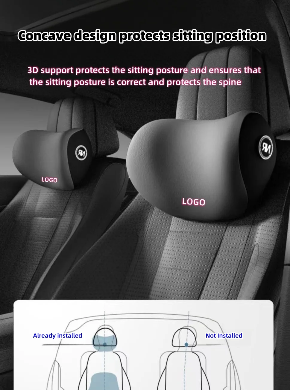 Car four-season universal memory foam headrest and lumbar support（2PCS）