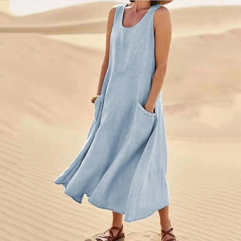 🔥 50% Off Summer Last Sale! Women's Sleeveless Cotton And Linen Dress