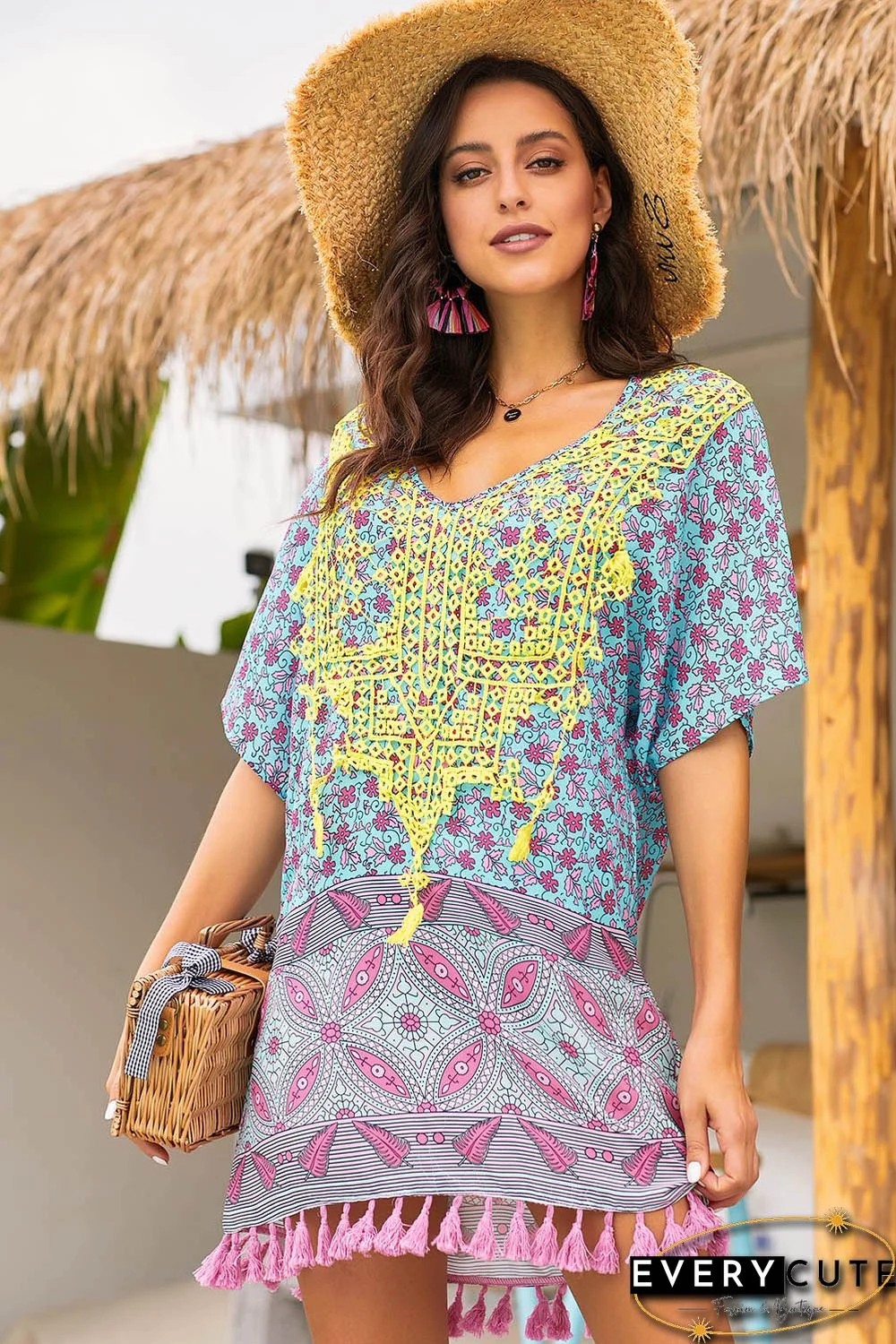 Green Floral Tassel Printed Casual Summer Dress