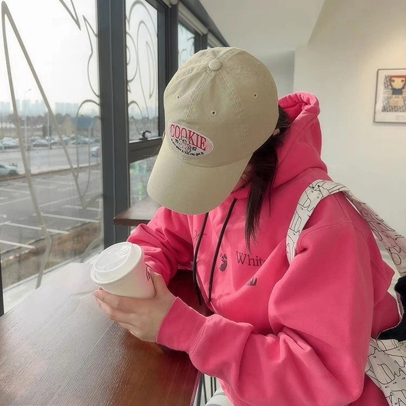 Women's Cartoon Style Cute Minimalist Letter Bear Curved Eaves Baseball Cap