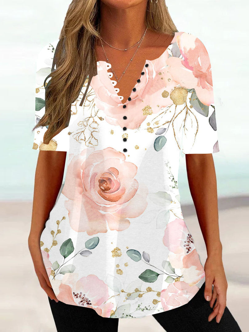 Women Half Sleeve V-neck Solid Color Dress