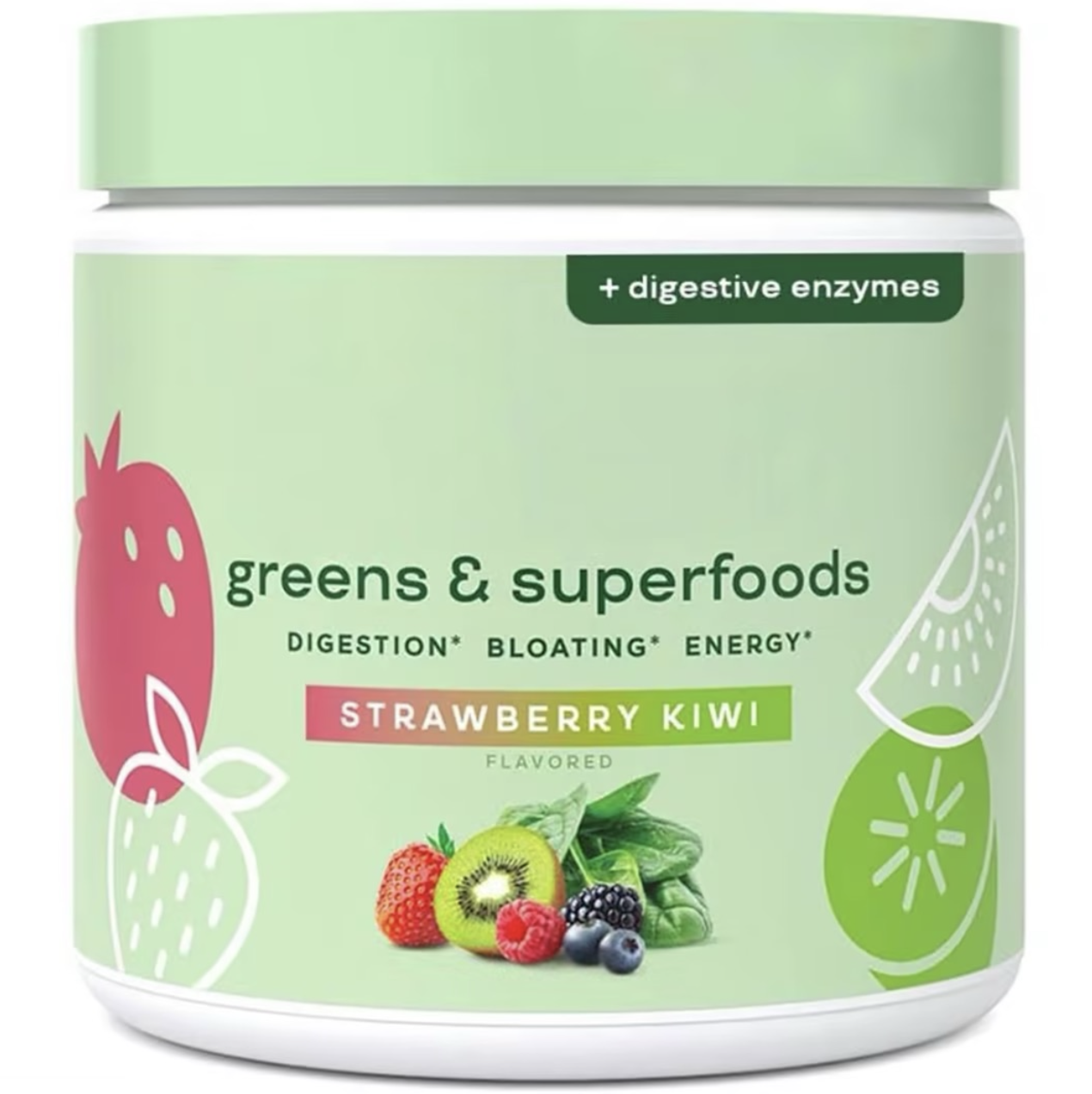 Superfood Greens Powder with Probiotics & Digestive Enzymes - Gut Health & Bloating Relief - Mango & Strawberry Flavor - 30 Servings
