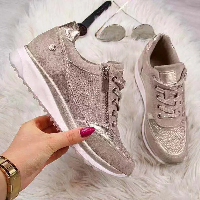 Women Sneakers 2020 Casual Wedge Ladies Flat Shoes Zipper Lace Up Comfortable Female Vulcanized Shoes Outdoor Single Shoes Flats