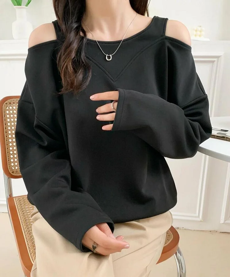 Stylish Off-Shoulder Solid Color Long-Sleeved Sweaters