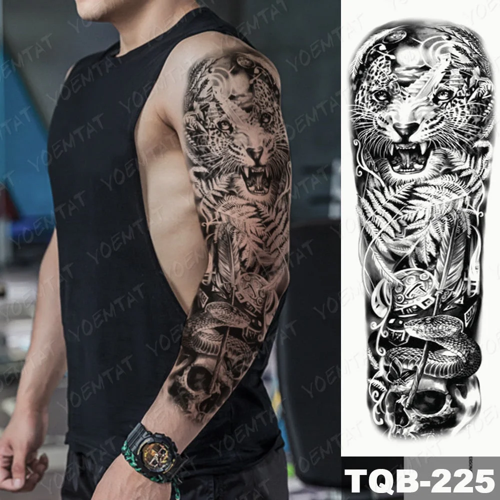 Large Arm Sleeve Tattoo Warrior Soldier Dragon Waterproof Temporary Tatto Sticker King Lion Universe Body Art Full Fake Tatoo
