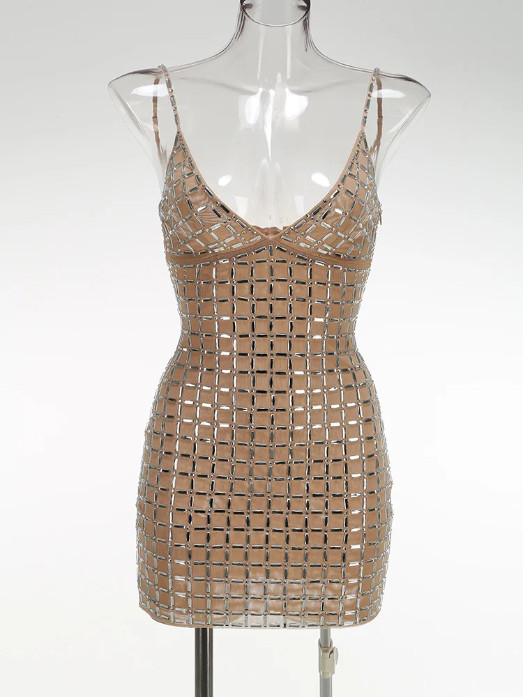 Brownm High-End Women's Sexy Ass Low-Chested Sling Dress Heavy Industry Hot-Drilled Banquet Dress Dress Women