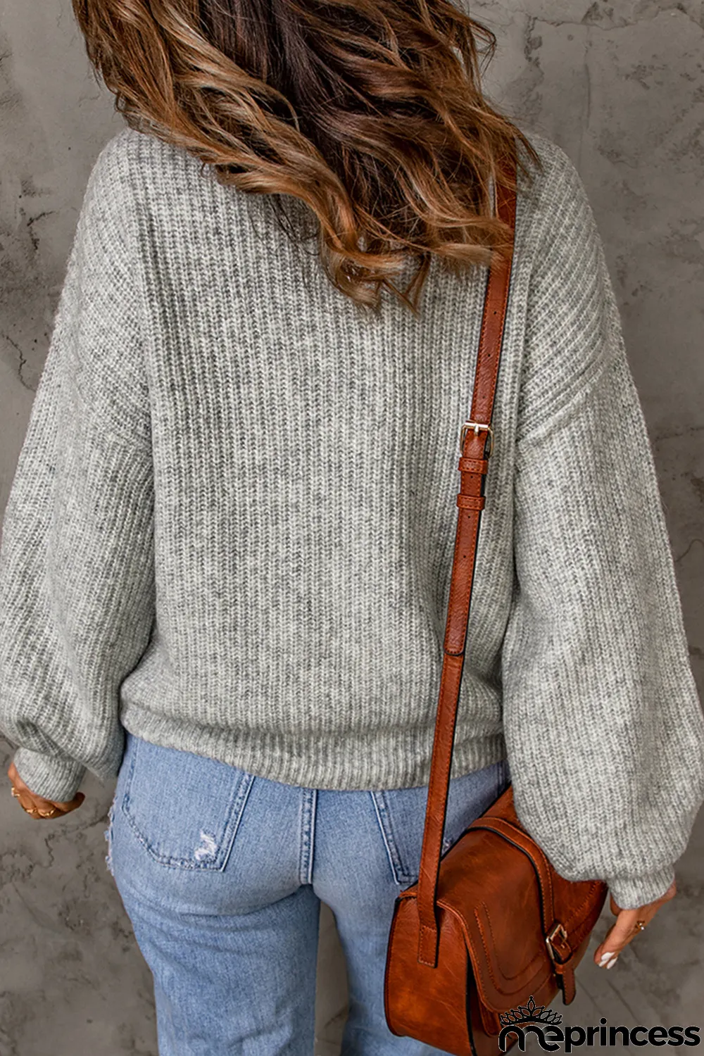 Gray High Neck Drop Shoulder Plain Sweater