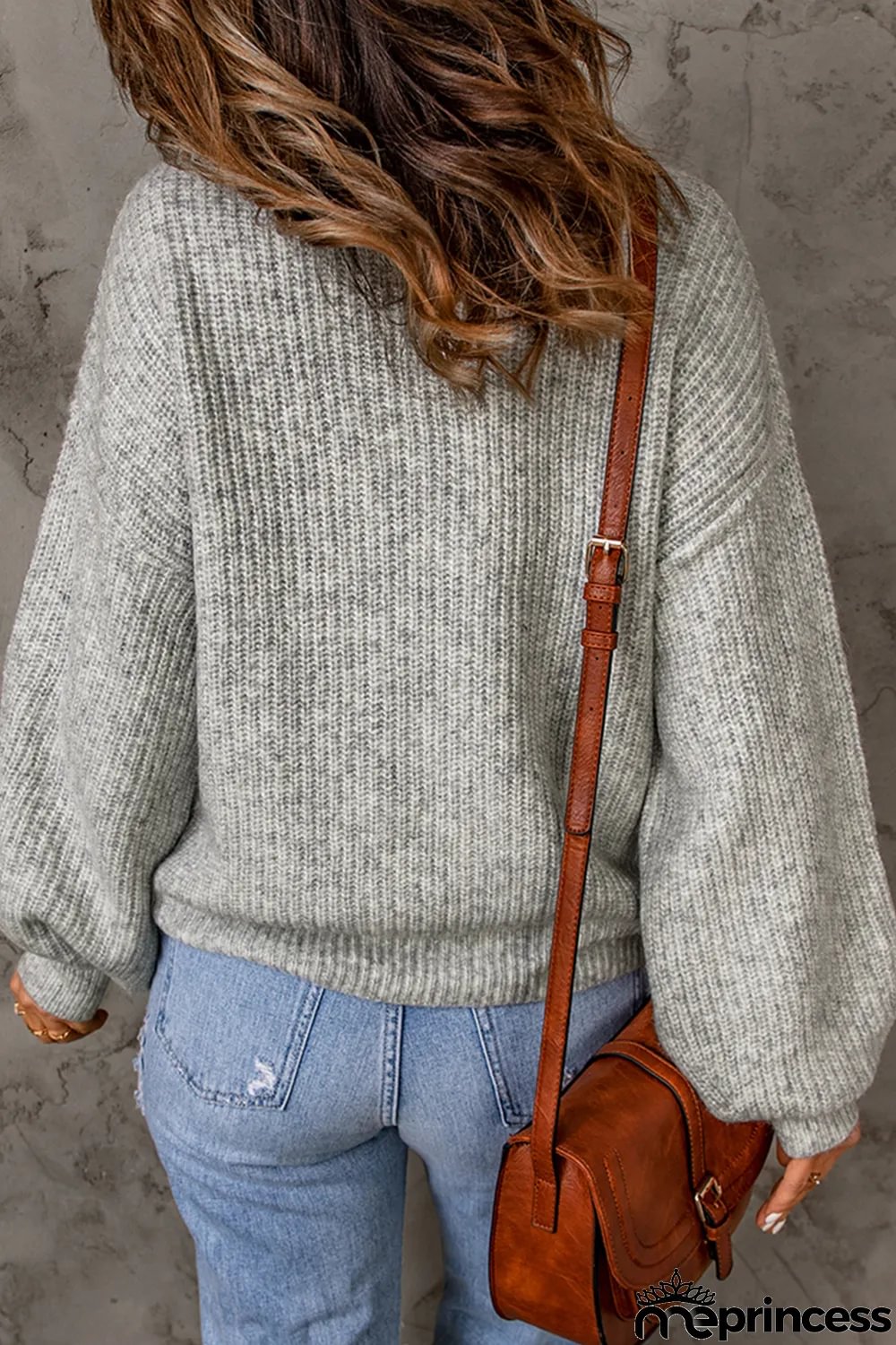 Gray High Neck Drop Shoulder Plain Sweater