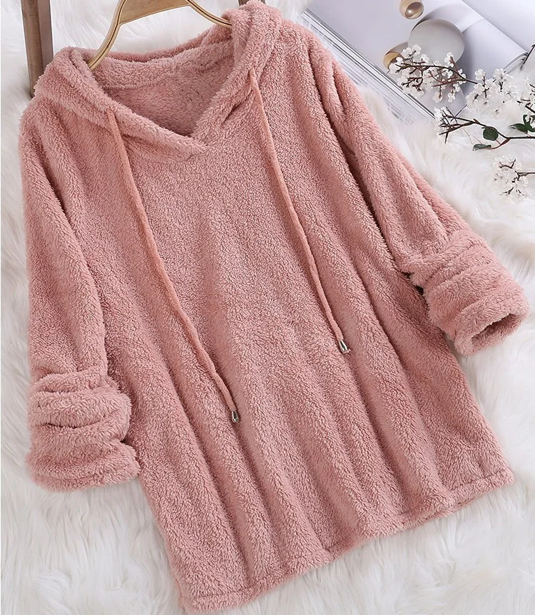 Uveng Uveng Autumn And Winter Explosion Of Solid Color Long-Sleeved Hat Hair Double-Sided Plush Pyjamas Female