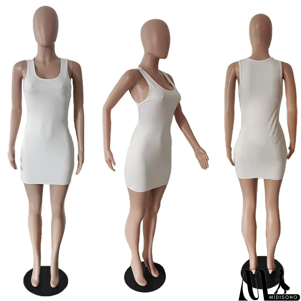 MidiSono - Casual Vest Solid Color Mini Dress