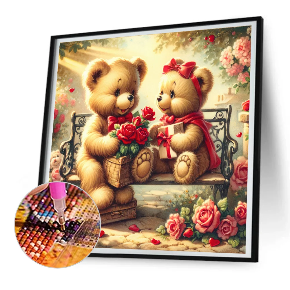 Diamond Painting - Full Round Drill - Rose Heart Bear(Canvas|30*30cm)
