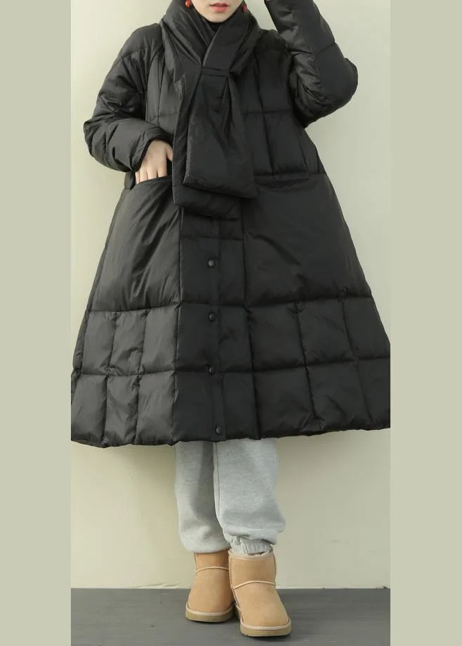 New black down jacket woman oversize snow thick pockets Luxury overcoat